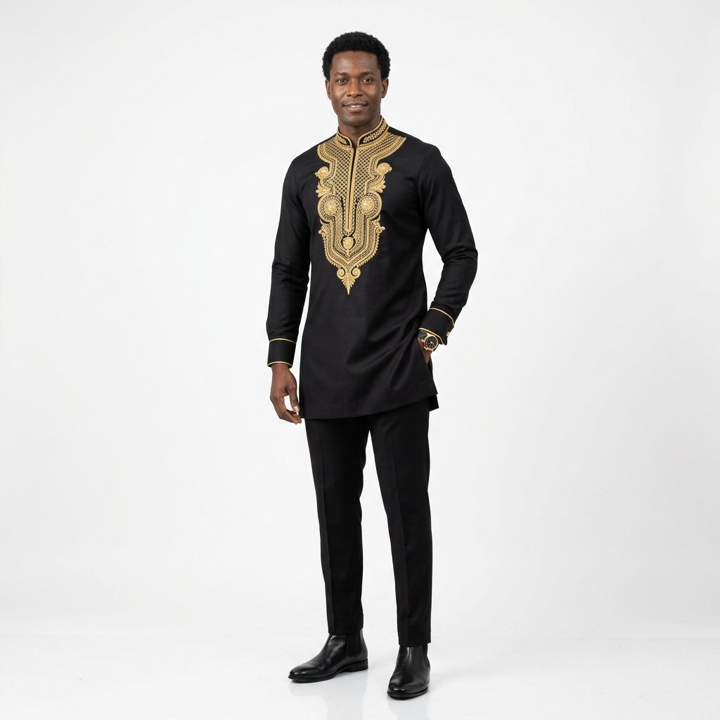 Black Tailored Embroidered Kaftan
